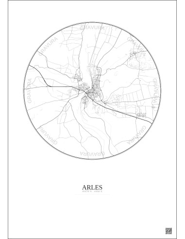 Affiche Arles – Poster carte de ville 10km | Gravura – Fond clair