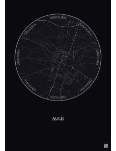 Affiche Auch – Poster carte de ville 2.5km | Gravura – Fond foncé