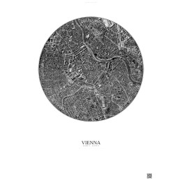Affiche Vienna – Poster vue satellite 2.5km N&B | Gravura – Fond clair