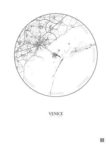 Affiche Venice – Poster carte de ville 20km | Gravura – Fond clair