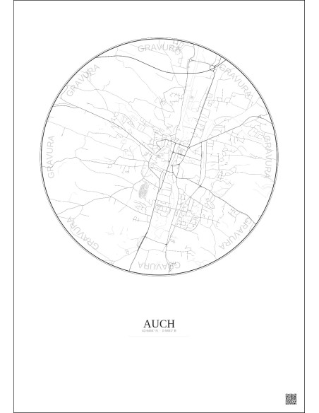 Affiche Auch – Poster carte de ville 2.5km | Gravura – Fond clair