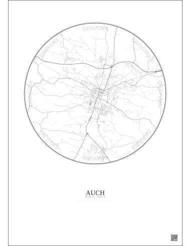 Affiche Auch – Poster carte de ville 5km | Gravura – Fond clair