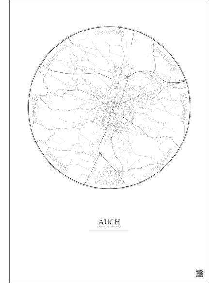 Affiche Auch – Poster carte de ville 5km | Gravura – Fond clair