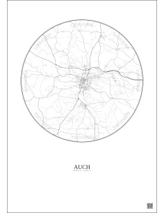 Affiche Auch – Poster carte de ville 10km | Gravura – Fond clair