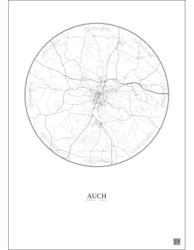 Affiche Auch – Poster carte de ville 10km | Gravura – Fond clair