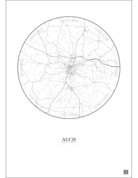 Affiche Auch – Poster carte de ville 10km | Gravura – Fond clair