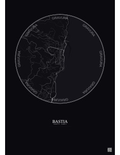 Affiche Bastia – Poster carte de ville 2.5km | Gravura – Fond foncé