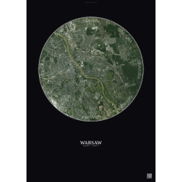 Warsaw Satellite View Poster 10km Color | Gravura – Dark background