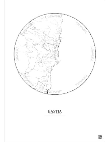 Affiche Bastia – Poster carte de ville 2.5km | Gravura – Fond clair