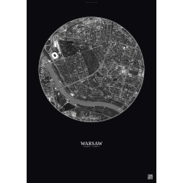 Affiche Warsaw – Poster vue satellite 2.5km N&B | Gravura – Fond foncé