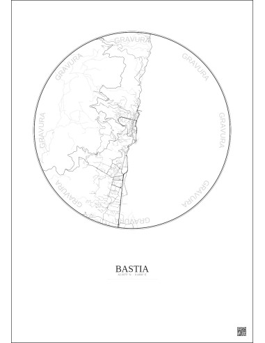 Affiche Bastia – Poster carte de ville 5km | Gravura – Fond clair