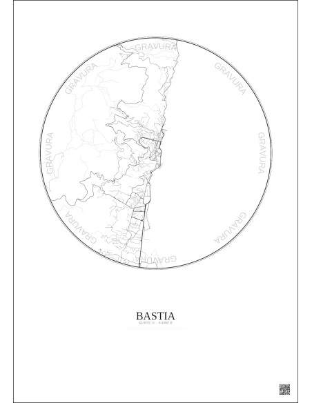 Affiche Bastia – Poster carte de ville 5km | Gravura – Fond clair