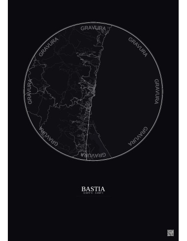 Affiche Bastia – Poster carte de ville 10km | Gravura – Fond foncé