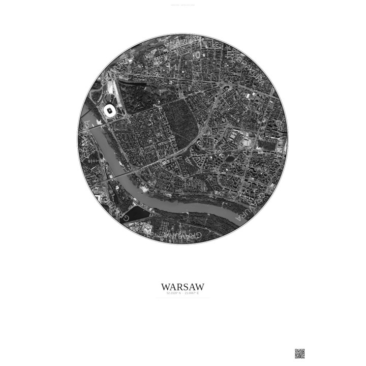 Affiche Warsaw – Poster vue satellite 2.5km N&B | Gravura – Fond clair