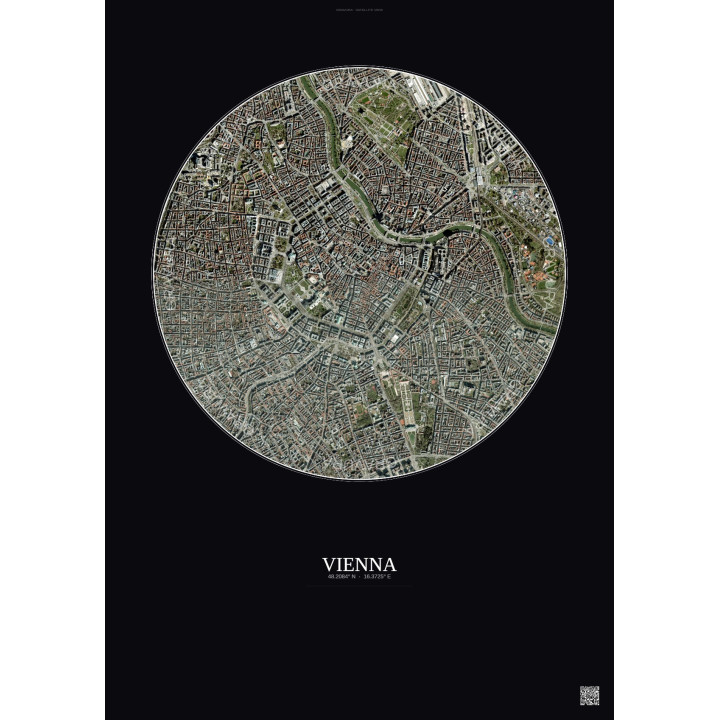 Affiche Vienna – Poster vue satellite 2.5km Couleur | Gravura – Fond foncé
