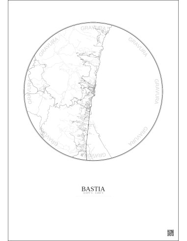 Affiche Bastia – Poster carte de ville 10km | Gravura – Fond clair