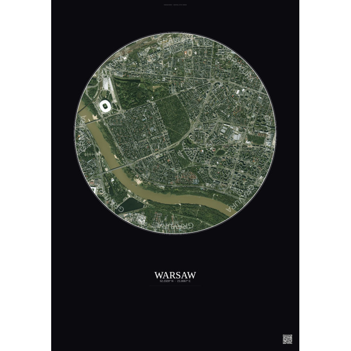 Warsaw Satellite View Poster 2.5km Color | Gravura – Dark background