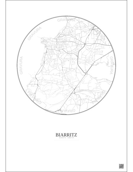 Affiche Biarritz – Poster carte de ville 2.5km | Gravura – Fond clair