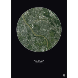 Warsaw Satellite View Poster 6km Color | Gravura – Dark background