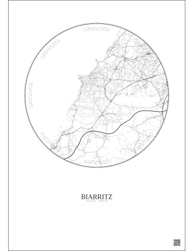 Affiche Biarritz – Poster carte de ville 5km | Gravura – Fond clair