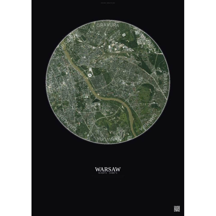 Warsaw Satellite View Poster 6km Color | Gravura – Dark background