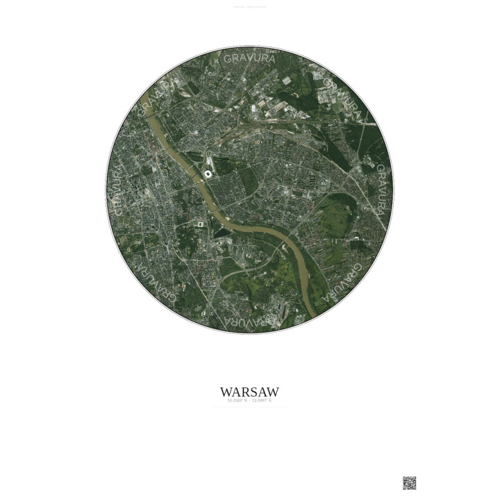 Affiche Warsaw – Poster vue satellite 6km Couleur | Gravura – Fond clair