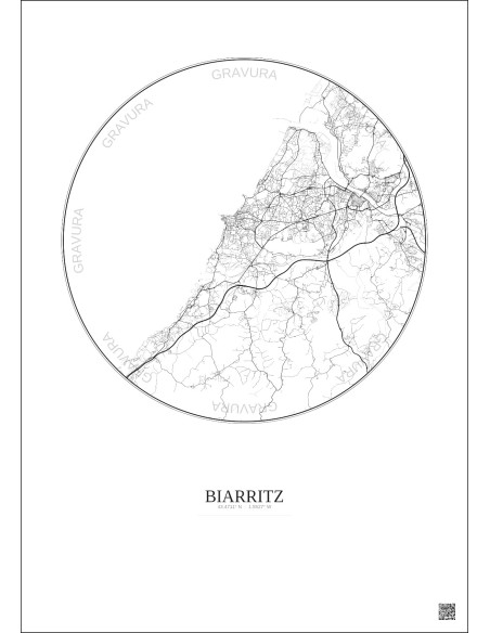 Affiche Biarritz – Poster carte de ville 10km | Gravura – Fond clair