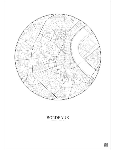 Affiche Bordeaux – Poster carte de ville 2.5km | Gravura – Fond clair
