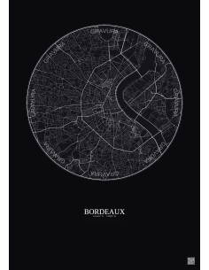 Affiche Bordeaux – Poster carte de ville 5km | Gravura – Fond foncé