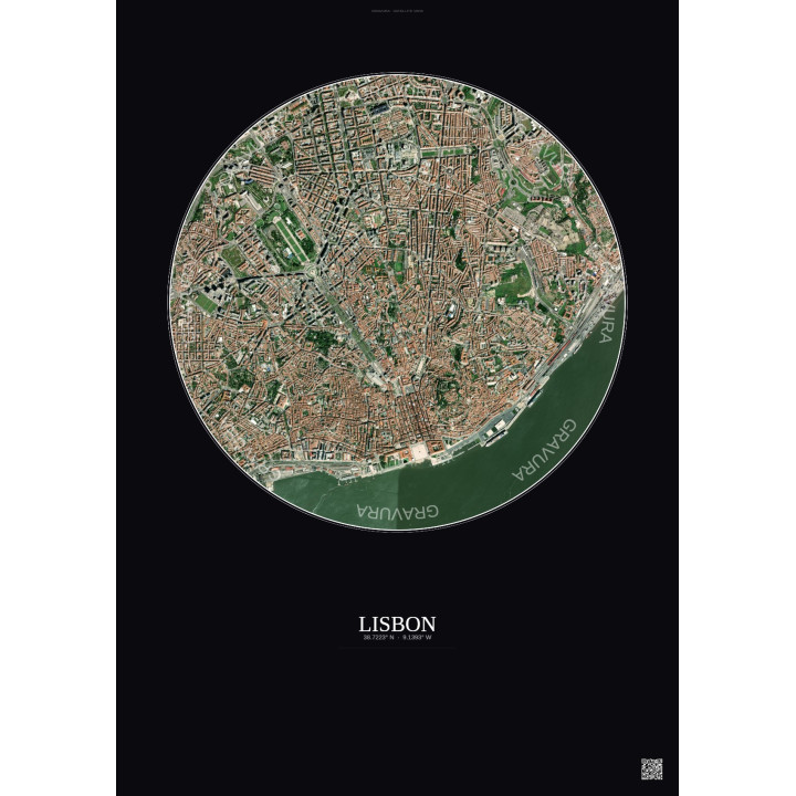 Affiche Lisbon – Poster vue satellite 2.5km Couleur | Gravura – Fond foncé