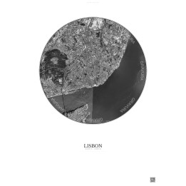 Lisbon Satellite View Poster 6km B&W | Gravura – Light background
