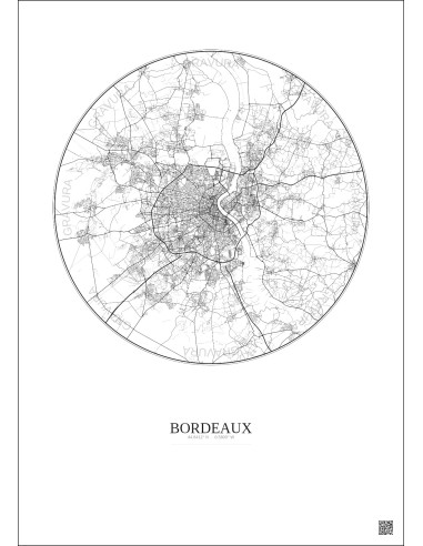 Affiche Bordeaux – Poster carte de ville 20km | Gravura – Fond clair