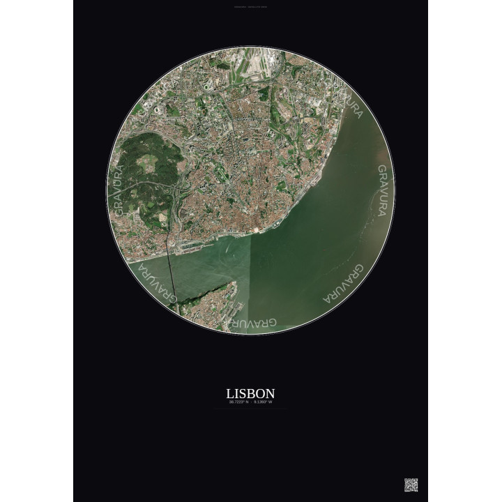 Lisbon Satellite View Poster 6km Color | Gravura – Dark background
