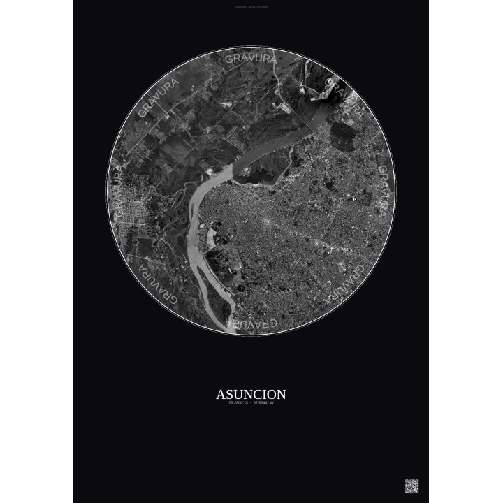 Asuncion Satellite View Poster 10km B&W | Gravura – Dark background