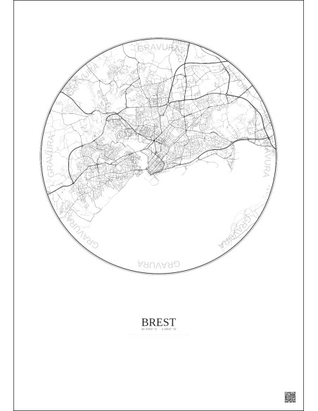 Affiche Brest – Poster carte de ville 6km | Gravura – Fond clair