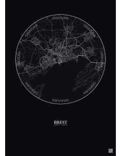 Brest City Map Poster 10km | Gravura – Dark background