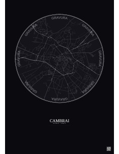 Cambrai City Map Poster 2.5km | Gravura – Dark background