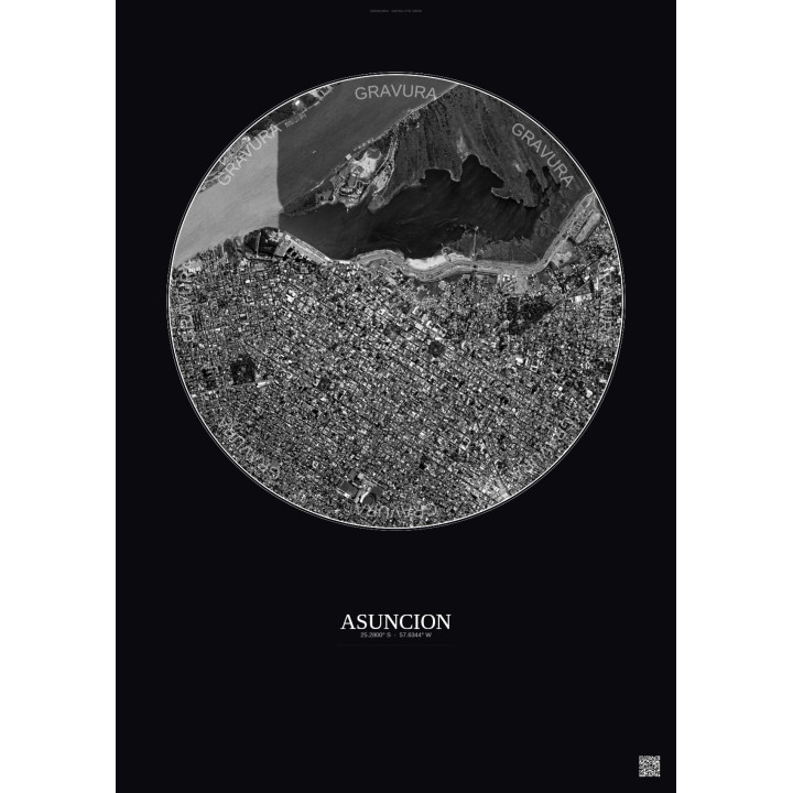 Affiche Asuncion – Poster vue satellite 2.5km N&B | Gravura – Fond foncé