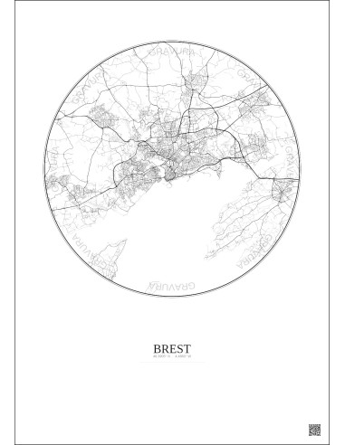 Brest City Map Poster 10km | Gravura – Light background
