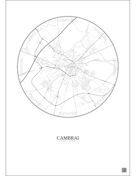 Cambrai City Map Poster 5km | Gravura – Light background