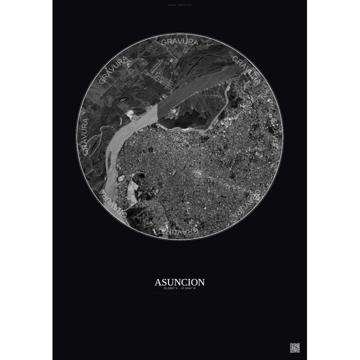 Affiche Asuncion – Poster vue satellite 6km N&B | Gravura – Fond foncé