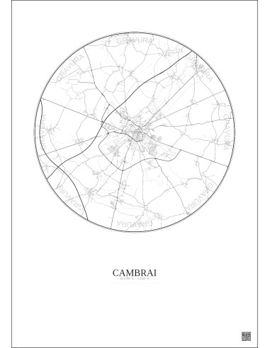 Cambrai City Map Poster 10km | Gravura – Light background