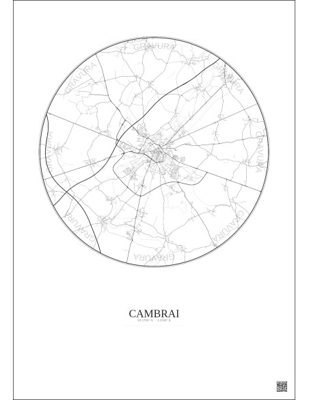Cambrai City Map Poster 10km | Gravura – Light background