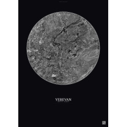 Affiche Yerevan – Poster vue satellite 10km N&B | Gravura – Fond foncé