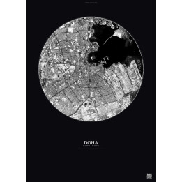 Doha Satellite View Poster 10km B&W | Gravura – Dark background