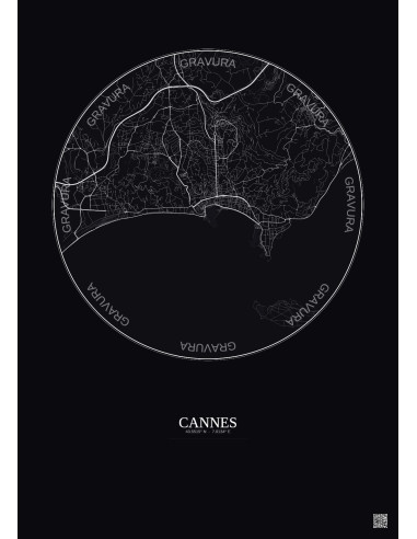 Cannes City Map Poster 5km | Gravura – Dark background