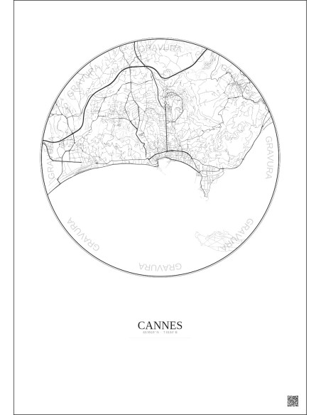 Affiche Cannes – Poster carte de ville 5km | Gravura – Fond clair