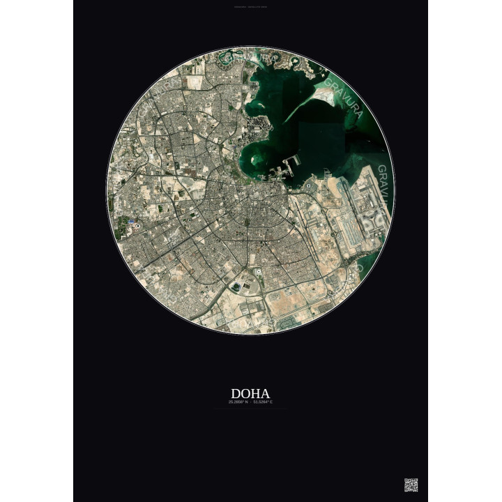 Affiche Doha – Poster vue satellite 10km Couleur | Gravura – Fond foncé