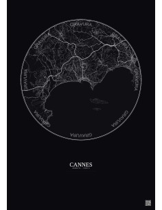 Cannes City Map Poster 10km | Gravura – Dark background