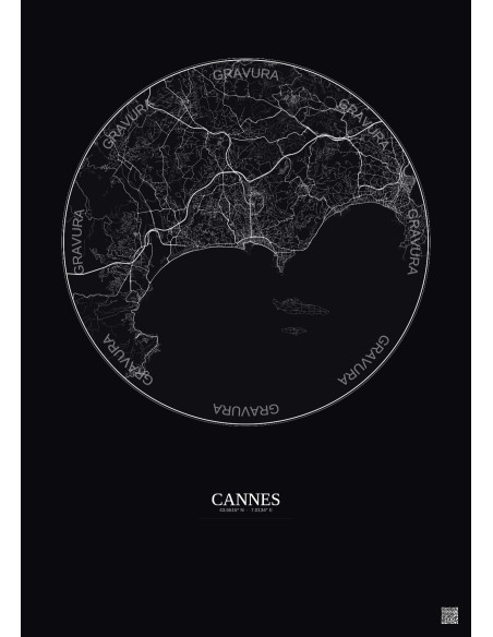 Cannes City Map Poster 10km | Gravura – Dark background